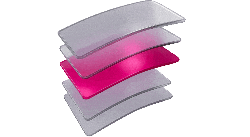 Diagram showing the multi-layer structure of Ceramic Pro Shift Color PPF, including labeled layers: top coat, transparent TPU, color TPU, color base TPU, and adhesive. The graphic highlights the durability and protection features of the film.